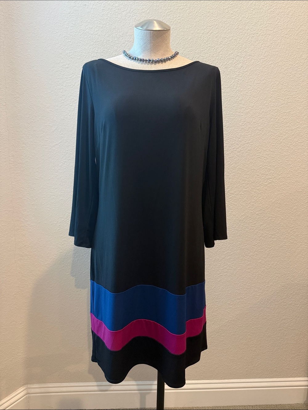 Laundry by Design Black Dress with Blue and Magenta Hem Detail